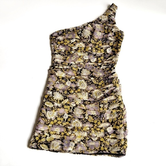 Zara Floral Print One Shoulder Mini Dress - Picture 7 of 12